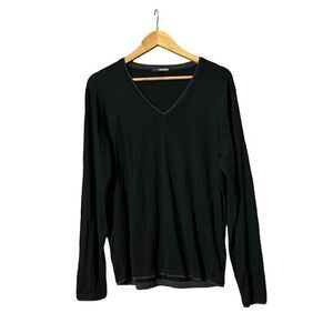 Murano v-neck long sleeve pullover lightweight sweater silk blend top black medi
